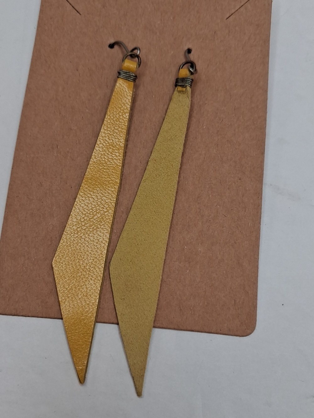 Yellow Leather Geometric Drop Earrings Handmade Dangle Earrings - Picture 5 of 6